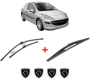Set 3 stergatoare PEUGEOT 207 Hatchback Van (WA_, WC_) din 2007 - 2012, pentru parbriz si luneta fata si spate auto, Valeo Silencio, din cauciuc siliconat rezistent, 4 Stickere Auto PEUGEOT v14014