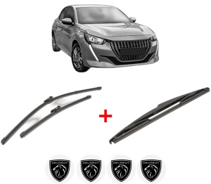 Set 3 stergatoare PEUGEOT 208 II (UB_, UP_, UW_, UJ_) din 2019, pentru parbriz si luneta fata si spate auto, Valeo Silencio, din cauciuc siliconat rezistent, 4 Stickere Auto PEUGEOT v15454