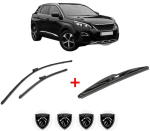 Set 3 stergatoare PEUGEOT 3008 II SUV (MC_, MR_, MJ_, M4_) din 2016 - 2023, pentru parbriz si luneta fata si spate auto, Valeo Silencio, din cauciuc siliconat rezistent, 4 Stickere Auto PEUGEOT v12389