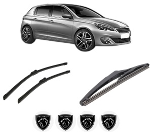 Set 3 stergatoare PEUGEOT 308 II (LB_, LP_, LW_, LH_, L3_) din 2013-2021, pentru parbriz si luneta fata si spate auto, Bosch Twin-Aerotwin, din cauciuc siliconat rezistent, 4 Stickere Auto PEUGEOT - Img 2