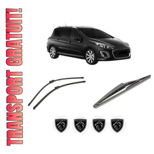 Set 3 stergatoare PEUGEOT 308 SW I Estate Van (4E_) din 2008-2012, pentru parbriz si luneta fata si spate auto, Bosch Twin-Aerotwin, din cauciuc siliconat rezistent, 4 Stickere Auto PEUGEOT