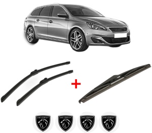 Set 3 stergatoare PEUGEOT 308 SW II (LC_, LJ_, LR_, LX_, L4_) din 2014 - 2021, pentru parbriz si luneta fata si spate auto, Bosch Twin, din cauciuc siliconat rezistent, 4 Stickere Auto PEUGEOT v3515