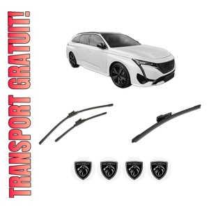 Set 3 stergatoare PEUGEOT 308 SW III (FC_, FJ_, FR_, F4_, FN_) din 2021-2025, pentru parbriz si luneta fata si spate auto, Bosch Aerotwin-Aerotwin, din cauciuc siliconat rezistent, 4 Stickere Auto PEUGEOT