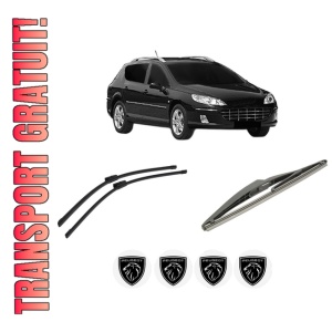 Set 3 stergatoare PEUGEOT 407 SW Estate Van (6E_) din 2009-2010, pentru parbriz si luneta fata si spate auto, Bosch Twin-Aerotwin Multi, din cauciuc siliconat rezistent, 4 Stickere Auto PEUGEOT