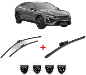 Set 3 stergatoare PEUGEOT 408 II (FP_, F3_, FM_) din 2024, pentru parbriz si luneta fata si spate auto, Bosch Aerotwin, din cauciuc siliconat rezistent, 4 Stickere Auto PEUGEOT v5255