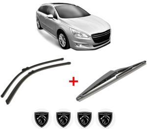 Set 3 stergatoare PEUGEOT 508 SW Estate Van (8E_) din 2011 - 2018, pentru parbriz si luneta fata si spate auto, Bosch Twin, din cauciuc siliconat rezistent, 4 Stickere Auto PEUGEOT v8555