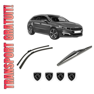 Set 3 stergatoare PEUGEOT 508 SW I (8E_) din 2010-2018, pentru parbriz si luneta fata si spate auto, Bosch Twin-Aerotwin, din cauciuc siliconat rezistent, 4 Stickere Auto PEUGEOT