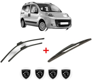 Set 3 stergatoare PEUGEOT BIPPER TEPEE din 2008, pentru parbriz si luneta fata si spate auto, Bosch Twin, din cauciuc siliconat rezistent, 4 Stickere Auto PEUGEOT v3455