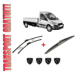 Set 3 stergatoare PEUGEOT EXPERT Platform/Chassis din 2007 - 2023, pentru parbriz si luneta fata si spate auto, Bosch Twin, din cauciuc siliconat rezistent, 4 Stickere Auto PEUGEOT