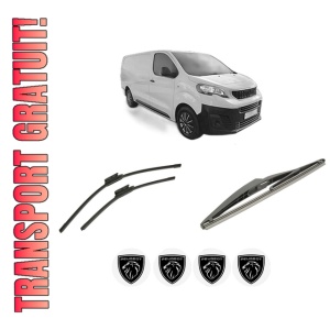Set 3 stergatoare PEUGEOT EXPERT Van (V_) din 2016-2024, pentru parbriz si luneta fata si spate auto, Bosch Twin-Aerotwin, din cauciuc siliconat rezistent, 4 Stickere Auto PEUGEOT