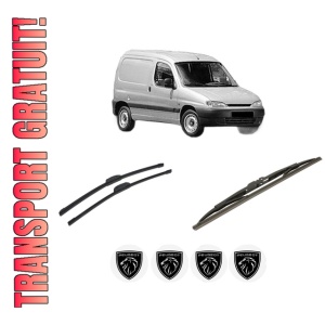 Set 3 stergatoare PEUGEOT PARTNER Box Body/MPV (5_, G_) din 1996-2015, pentru parbriz si luneta fata si spate auto, Bosch Twin-Aerotwin Retrofit, din cauciuc siliconat rezistent, 4 Stickere Auto PEUGEOT