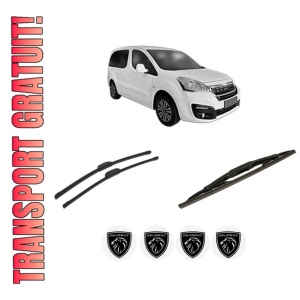 Set 3 stergatoare PEUGEOT PARTNER ORIGIN Box Body/MPV (G_) din 2008-2015, pentru parbriz si luneta fata si spate auto, Bosch Twin-Aerotwin Retrofit, din cauciuc siliconat rezistent, 4 Stickere Auto PEUGEOT