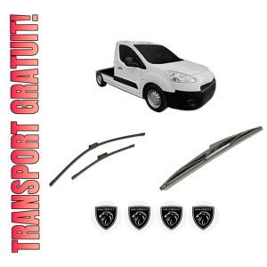 Set 3 stergatoare PEUGEOT PARTNER Platform/Chassis din 2009-2015, pentru parbriz si luneta fata si spate auto, Bosch Twin-Aerotwin, din cauciuc siliconat rezistent, 4 Stickere Auto PEUGEOT