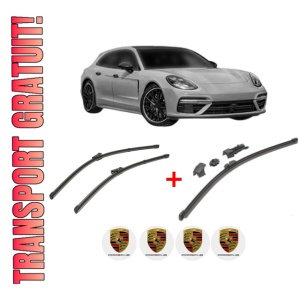 Set 3 stergatoare PORSCHE PANAMERA Sport Turismo (971) din 2017 - 2023, pentru parbriz si luneta fata si spate auto, Valeo HydroConnect, din cauciuc siliconat rezistent, 4 Stickere Auto PORSCHE
