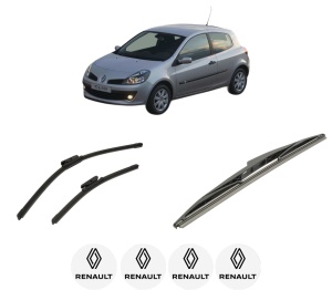 Set 3 stergatoare RENAULT CLIO III (BR0/1, CR0/1) din 2005-2014, pentru parbriz si luneta fata si spate auto, Bosch Twin-Aerotwin, din cauciuc siliconat rezistent, 4 Stickere Auto RENAULT - Img 2