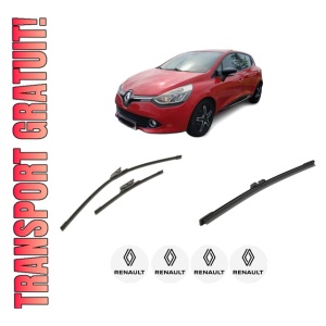 Set 3 stergatoare RENAULT CLIO IV (BH_) din 2012-2021, pentru parbriz si luneta fata si spate auto, Bosch Aerotwin-Aerotwin, din cauciuc siliconat rezistent, 4 Stickere Auto RENAULT