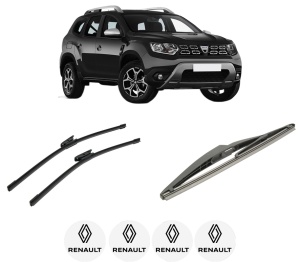Set 3 stergatoare RENAULT DUSTER (HM_) din 2017-2022, pentru parbriz si luneta fata si spate auto, Bosch Twin-Aerotwin, din cauciuc siliconat rezistent, 4 Stickere Auto RENAULT - Img 2
