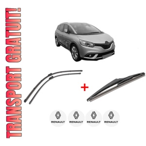 Set 3 stergatoare RENAULT GRAND SCENIC IV (R9_) din 2016 - 2023, pentru parbriz si luneta fata si spate auto, Valeo Silencio, din cauciuc siliconat rezistent, 4 Stickere Auto RENAULT