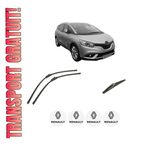 Set 3 stergatoare RENAULT GRAND SCENIC IV (R9_) din 2016-2023, pentru parbriz si luneta fata si spate auto, Bosch Twin-Aerotwin, din cauciuc siliconat rezistent, 4 Stickere Auto RENAULT