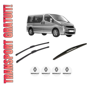 Set 3 stergatoare RENAULT TRAFIC II Bus (JL) din 2001-2018, pentru parbriz si luneta fata si spate auto, Bosch Twin-Aerotwin Retrofit, din cauciuc siliconat rezistent, 4 Stickere Auto RENAULT