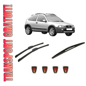 Set 3 stergatoare ROVER STREETWISE Hatchback din 2003-2005, pentru parbriz si luneta fata si spate auto, Bosch Twin-Aerotwin Retrofit, din cauciuc siliconat rezistent, 4 Stickere Auto ROVER