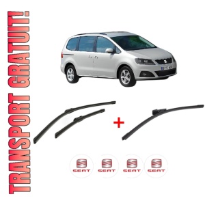 Set 3 stergatoare SEAT ALHAMBRA (710, 711) din 2010 - 2022, pentru parbriz si luneta fata si spate auto, Bosch Aerotwin, din cauciuc siliconat rezistent, 4 Stickere Auto SEAT