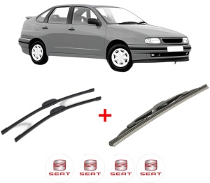 Set 3 stergatoare SEAT CORDOBA (6K1, 6K2) din 1999 - 2002, pentru parbriz si luneta fata si spate auto, Bosch Twin, din cauciuc siliconat rezistent, 4 Stickere Auto SEAT v10655