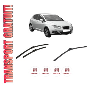 Set 3 stergatoare SEAT IBIZA IV (6J5, 6P1) din 2008-2017, pentru parbriz si luneta fata si spate auto, Bosch Aerotwin-Aerotwin, din cauciuc siliconat rezistent, 4 Stickere Auto SEAT
