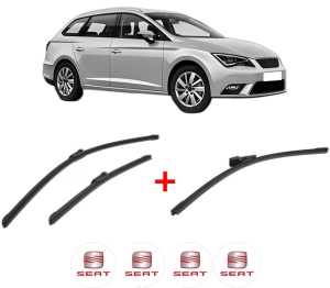 Set 3 stergatoare SEAT LEON ST (5F8) din 2012 - 2020, pentru parbriz si luneta fata si spate auto, Bosch Aerotwin, din cauciuc siliconat rezistent, 4 Stickere Auto SEAT v5975