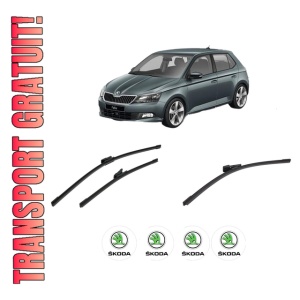 Set 3 stergatoare SKODA FABIA III (NJ3) din 2014-2021, pentru parbriz si luneta fata si spate auto, Bosch Aerotwin-Aerotwin, din cauciuc siliconat rezistent, 4 Stickere Auto SKODA