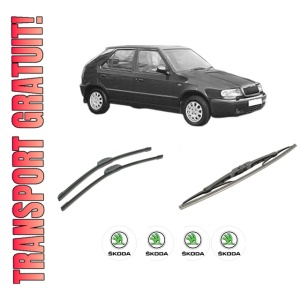 Set 3 stergatoare SKODA FELICIA II (6U1) din 1998-2001, pentru parbriz si luneta fata si spate auto, Bosch Twin-Aerotwin Retrofit, din cauciuc siliconat rezistent, 4 Stickere Auto SKODA