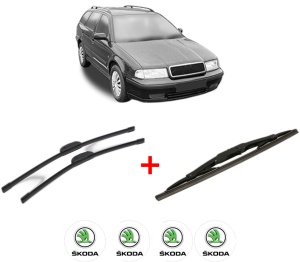Set 3 stergatoare SKODA OCTAVIA I Estate Van (1U5) din 2000 - 2010, pentru parbriz si luneta fata si spate auto, Bosch Twin, din cauciuc siliconat rezistent, 4 Stickere Auto SKODA v10055