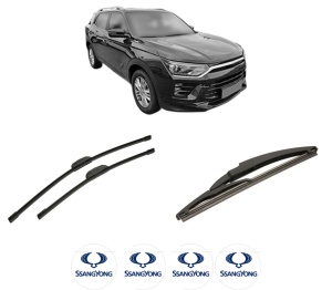 Set 3 stergatoare SSANGYONG KORANDO (C300) din 2021-2023, pentru parbriz si luneta fata si spate auto, Bosch Twin-Aerotwin Retrofit, din cauciuc siliconat rezistent, 4 Stickere Auto SSANGYONG - Img 2