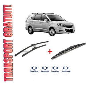 Set 3 stergatoare SSANGYONG RODIUS II din 2013, pentru parbriz si luneta fata si spate auto, Bosch Twin, din cauciuc siliconat rezistent, 4 Stickere Auto SSANGYONG