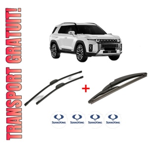 Set 3 stergatoare SSANGYONG TORRES (J100) din 2022, pentru parbriz si luneta fata si spate auto, Bosch Twin, din cauciuc siliconat rezistent, 4 Stickere Auto SSANGYONG