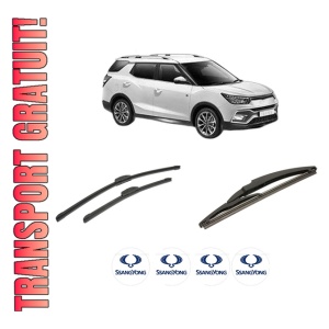 Set 3 stergatoare SSANGYONG XLV SUV din 2016, pentru parbriz si luneta fata si spate auto, Bosch Twin-Aerotwin Retrofit, din cauciuc siliconat rezistent, 4 Stickere Auto SSANGYONG