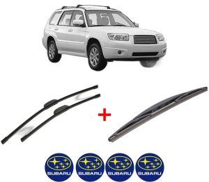 Set 3 stergatoare SUBARU FORESTER (SH_) din 2008 - 2013, pentru parbriz si luneta fata si spate auto, Bosch Twin, din cauciuc siliconat rezistent, 4 Stickere Auto SUBARU v4835