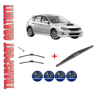 Set 3 stergatoare SUBARU IMPREZA Hatchback (GP_) din 2011 - 2016, pentru parbriz si luneta fata si spate auto, Valeo Silencio, din cauciuc siliconat rezistent, 4 Stickere Auto SUBARU