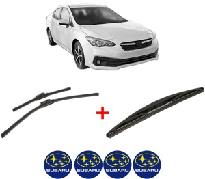 Set 3 stergatoare SUBARU IMPREZA Hatchback (GT_) din 2016, pentru parbriz si luneta fata si spate auto, Bosch Twin, din cauciuc siliconat rezistent, 4 Stickere Auto SUBARU v5615