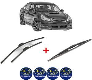 Set 3 stergatoare SUBARU LEGACY V (BM) din 2010 - 2014, pentru parbriz si luneta fata si spate auto, Bosch Twin, din cauciuc siliconat rezistent, 4 Stickere Auto SUBARU v9515