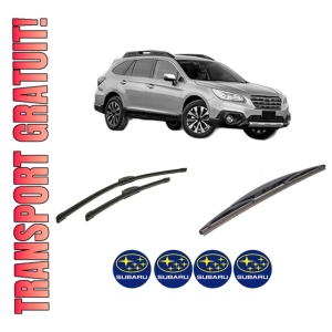 Set 3 stergatoare SUBARU OUTBACK (BS) din 2015, pentru parbriz si luneta fata si spate auto, Bosch Twin-Aerotwin Retrofit, din cauciuc siliconat rezistent, 4 Stickere Auto SUBARU
