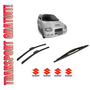 Set 3 stergatoare SUZUKI ALTO V (HA12_, HA23_, HA22_) din 2000-2002, pentru parbriz si luneta fata si spate auto, Bosch Twin-Aerotwin Retrofit, din cauciuc siliconat rezistent, 4 Stickere Auto SUZUKI