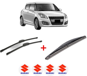 Set 3 stergatoare SUZUKI SWIFT IV (FZ, NZ) din 2010, pentru parbriz si luneta fata si spate auto, Bosch Twin, din cauciuc siliconat rezistent, 4 Stickere Auto SUZUKI v4410