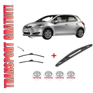 Set 3 stergatoare TOYOTA AURIS (_E15_) din 2006 - 2012, pentru parbriz si luneta fata si spate auto, Valeo Silencio, din cauciuc siliconat rezistent, 4 Stickere Auto TOYOTA