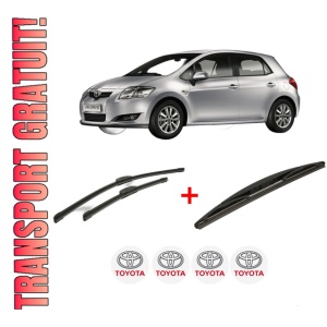 Set 3 stergatoare TOYOTA AURIS (_E15_) din 2006 - 2012, pentru parbriz si luneta fata si spate auto, Bosch Twin, din cauciuc siliconat rezistent, 4 Stickere Auto TOYOTA