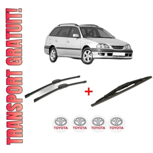 Set 3 stergatoare TOYOTA AVENSIS Estate (_T22_) din 1997 - 2003, pentru parbriz si luneta fata si spate auto, Bosch Twin, din cauciuc siliconat rezistent, 4 Stickere Auto TOYOTA