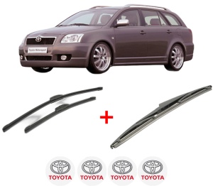 Set 3 stergatoare TOYOTA AVENSIS Estate (_T25_) din 2003 - 2008, pentru parbriz si luneta fata si spate auto, Bosch Twin, din cauciuc siliconat rezistent, 4 Stickere Auto TOYOTA v5015