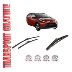 Set 3 stergatoare TOYOTA AYGO X (_B7_) din 2022, pentru parbriz si luneta fata si spate auto, Bosch Twin-Aerotwin Retrofit, din cauciuc siliconat rezistent, 4 Stickere Auto TOYOTA