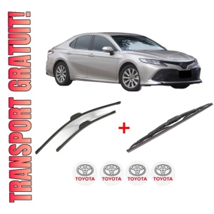Set 3 stergatoare TOYOTA CAMRY Saloon (_V5_) din 2011 - 2018, pentru parbriz si luneta fata si spate auto, Bosch Twin, din cauciuc siliconat rezistent, 4 Stickere Auto TOYOTA
