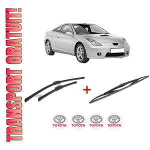 Set 3 stergatoare TOYOTA CELICA Coupe (_T23_) din 1999 - 2005, pentru parbriz si luneta fata si spate auto, Bosch Twin, din cauciuc siliconat rezistent, 4 Stickere Auto TOYOTA